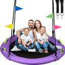 Tree Swing, 60 inch Larger Saucer Swing for Whole Family, 900lbs Weight Capacity, with Adjustable Hanging Straps, for Outdoor Backyard, Gifts for Kids, Purple