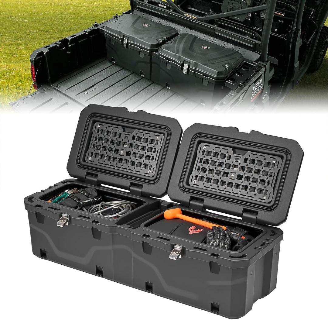 KEMIMOTO UTV Bed Box, Upgraded 110L Lockable Weatherproof Storage Box 29 US Gal Dual Lid, Compatible with 2016-2026 Can-Am Defender & Defender Max, OEM 715003028 Replacement