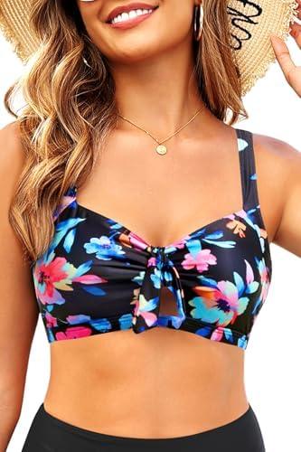 Tempt Me Women Bikini Tops Push Up Swim Top Front Tie Knot Bathing Suit Top Only, Small