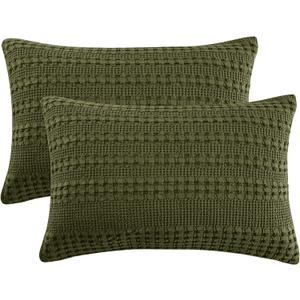 PHF 100% Cotton Waffle Pillow Shams King Size, 2 Pack 20" x 36" Soft Skin-Friendly Pillowcases, No Filling, Aesthetic Woven and Breathable Waffle Weave Pillow Case Covers for Bed, Capulet Olive