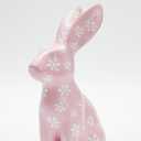 WDS WONDROUS Easter Decorations Floral Bunny Figurines Set, Pink Rabbit Decor with White Flowers, Easter & Spring Tabletop Decor, Farmhouse Home Decor Sculptures for Shelf Coffee Table Mantel
