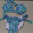 COZYEASE Women's 2 Piece Bikini Sets Floral Boho Halter Triangle Bathing Suit Tie Side Cheeky Swimsuits (Blue Green, X-Small)