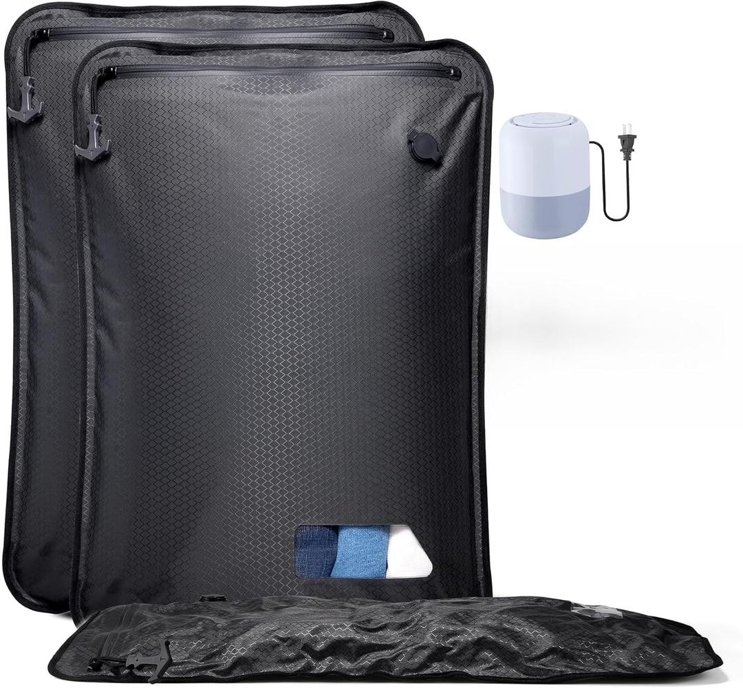 Essential Vacuum Bags for Travel Luggage with Electric Pump, Reusable Compression Bags for Checked Suitcases, Vacuum Seal Spacesaver for Cloth Packing(2Medium+Pump)