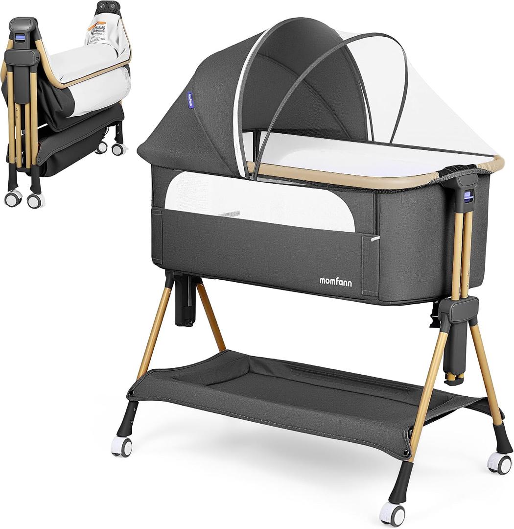 MOMFANN Baby Bassinet Bedside Sleeper, Foldable Travel Bedside Crib, 18 lbs