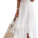 ABOCIW Women's Boho Maxi Dress Lace Up Tassel V-Neck Flare Ruffle Fringed Beach Summer Dresses (XX-Large, White -Off Shoulder)
