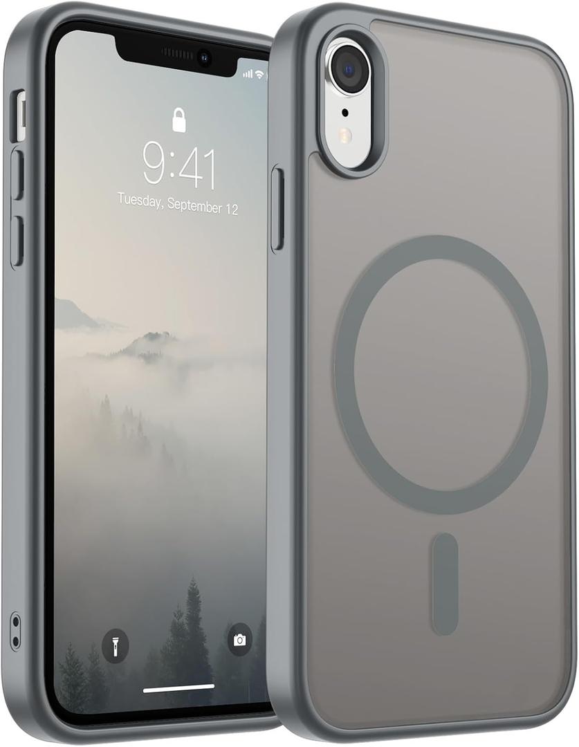SUPFINE Magnetic for iPhone XR Phone Case(Compatible with MagSafe)(Military Grade Drop Protection) Slim Translucent Matte Shockproof with Anti-Fingerprint Phone Case,Gray