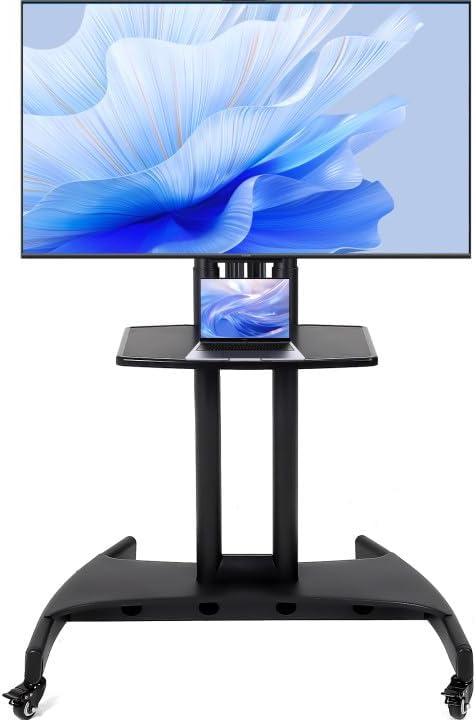 Rolling TV Stand, Mobile TV Cart with Adjustable Shelf for 32-75 Inch TVs | Portable Mobile TV Stand, 132 LBS Weight Capacity, Suitable for Living Room/Bedroom/Office