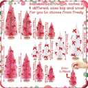 Soaoo 12 Pack Bottle Brush Christmas Trees with Bow 5 6 8 10 Inches Artificial Christmas Tree Decorations with Wood Base for Winter Snow Miniature Scene Tabletop Decor(White, Pink, Dark Pink)