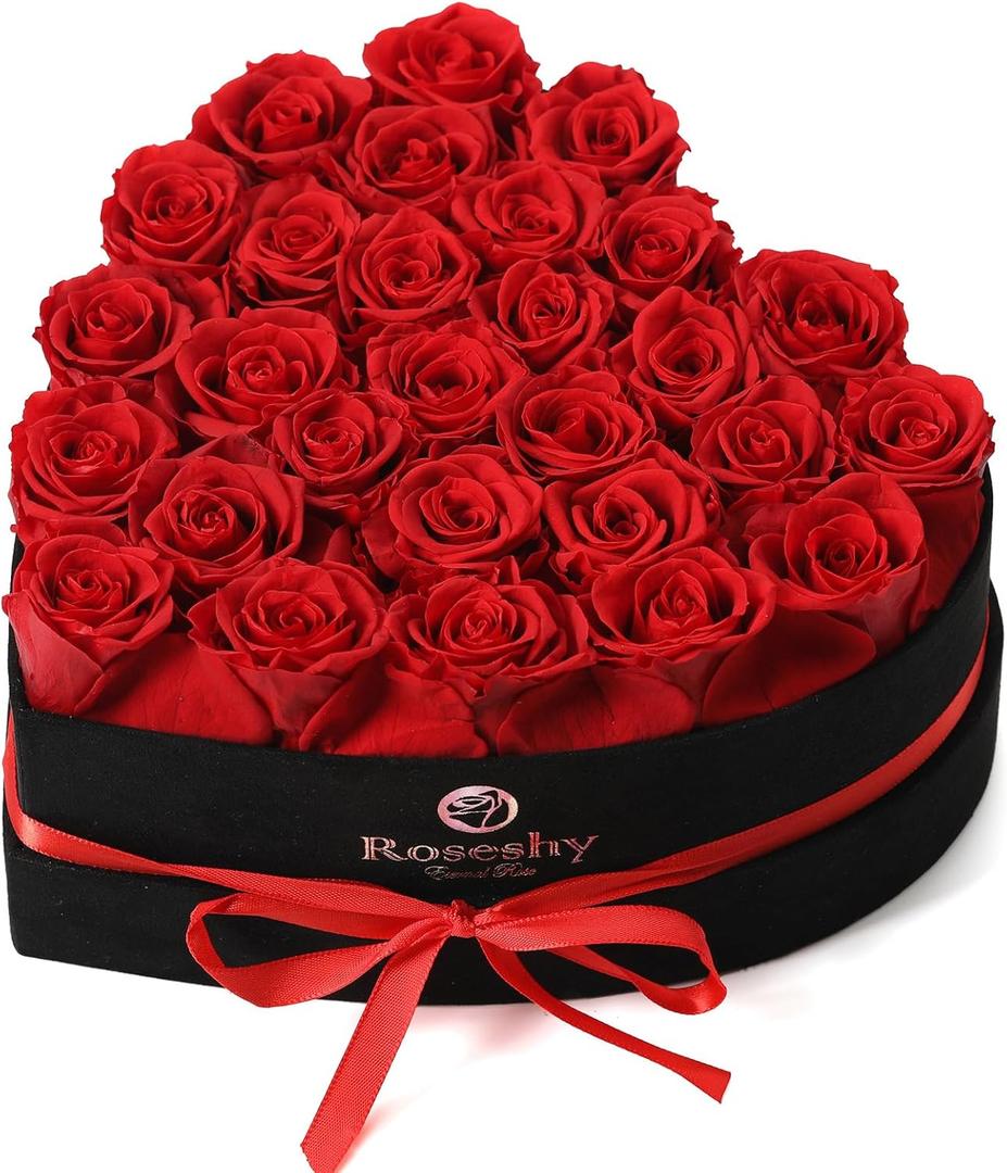 Valentines Day Flowers Roses Gifts for Her,28pcs Red Forever Preserved Roses in Heart Shape Gift Box,Valentines Day Delivery Prime Gifts-Roses Gifts for Women,Mom. (28Rose)