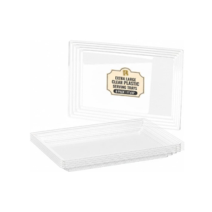 6 Pack Extra Large Plastic Serving Trays for Party - 16 x 11 Clear Plastic Tray - Heavy Duty Trays for Food - Rectangular Party Serving Trays and Platters (Clear)