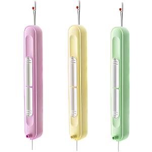 Upgraded 2 in 1 Needle Threaders Seam Ripper,Sewing Supplies,Multifunctional Sewing Tool, Quick Sewing Machine Loop Automatic Needle Threaders (3PCS-Purple,Green,Yellow)
