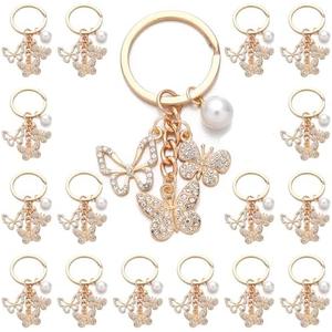 PHAETON 20PCS Crystal Butterfly Keychain Butterfly Shape Key Chain with Pearl Charms for Backpacks, Purses, Luggage, Birthday Gift, Goodie Bag Fillers for Women