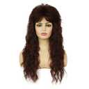 Long Brown Curly Wig for Women 70s 80s Rocker Punk Wigs with Bangs Synthetic Fibre Wig for Halloween Party Cosplay Use (11 x 7.5 x 2.7 in) Long Brown
