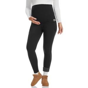 Happy.Angel Women's Maternity Fleece Lined Leggings with Pockets Thick Thermal Pregnancy Yoga Pants Warm Winter, Size M
