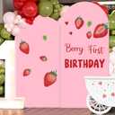 Set of 1 Arch Backdrop Cover 7.2FT, 6FT Pink and Berry First Birthday Decal Sign - Adjustable Round Top Chiara Backdrop Stand Covers for Wedding Birthday Party Baby Shower Banquet Decoration