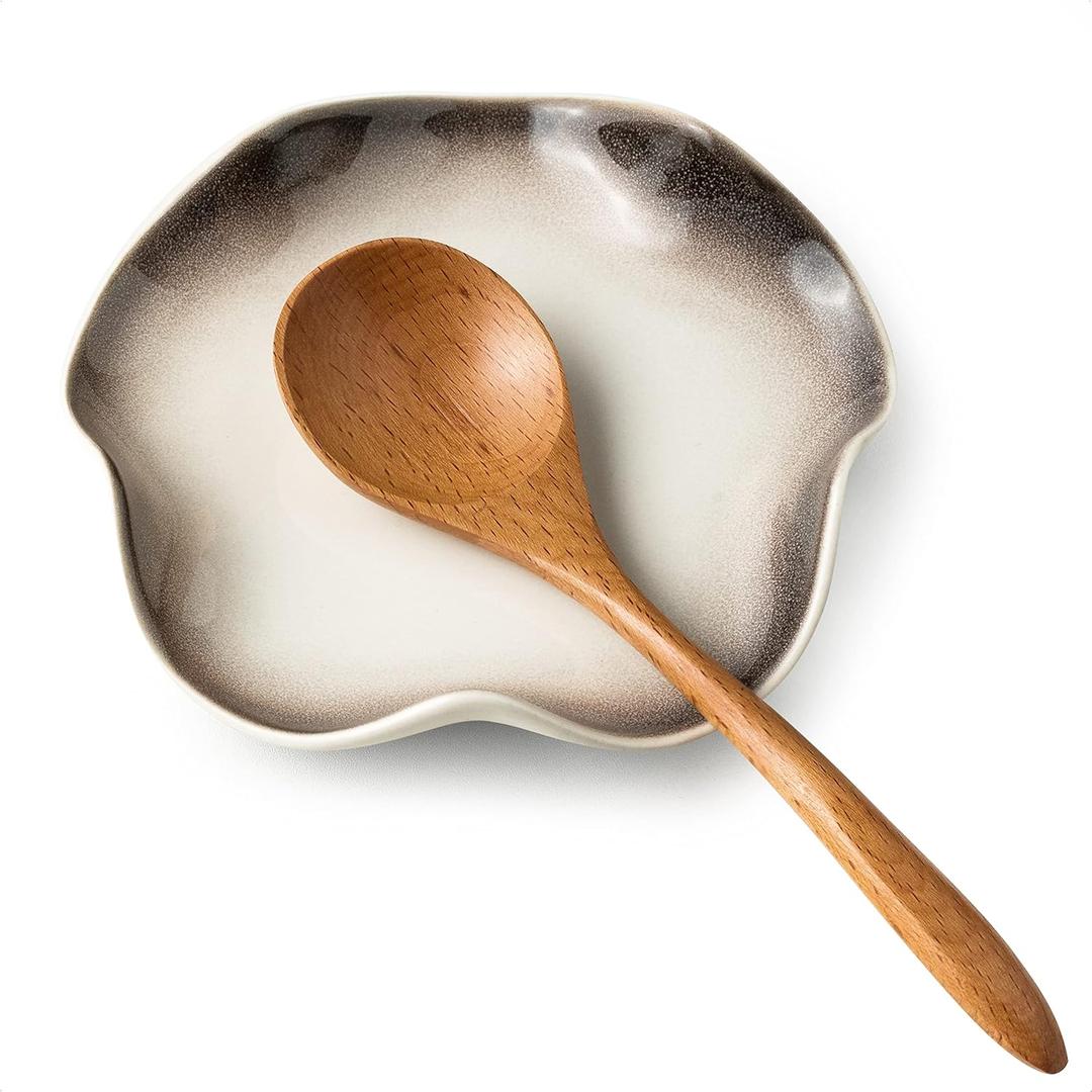Miamolo Spoon Rest for Stove Top, Ceramic Utensil Rest with Ruffled Edge, 5.3 Inches Cute Coffee Spoon Holder for Kitchen Counter & Coffee Bar, Easy Clean, Modern Kitchen Decor Gift for Housewarming