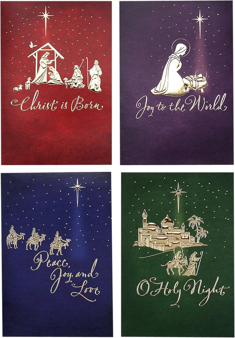 Hallmark Image Arts Religious Boxed Christmas Cards Assortment (4 Designs, 24 Christmas Cards with Envelopes) (Gold Foil Icons)