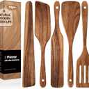 KLYRO 5 PCS Wooden Spatula Set, Natural Teak Wooden Spoons for Cooking, Nonstick Cookware Safe Kitchen Utensils Set, Durable & Elegant Cooking Utensils Gift Set