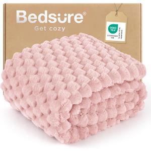 Bedsure Pink Throw Blanket for Couch - 350GSM Fluffy Plush Bubble Blanket for Bed Home Room Decor, GentleSoft Cute Fleece Soft Cozy Gifts for Women Girls, 50x60 Inches