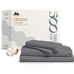 Mayfair Linen 100% Cotton Bed Sheets Full Sheet Set - 500 Thread Count Sheets Full Size 4 PC Set (Dark Grey), Soft, Cooling, Hotel-Quality 16" Deep Pocket Sateen Cotton Bedsheet for Hot Sleepers