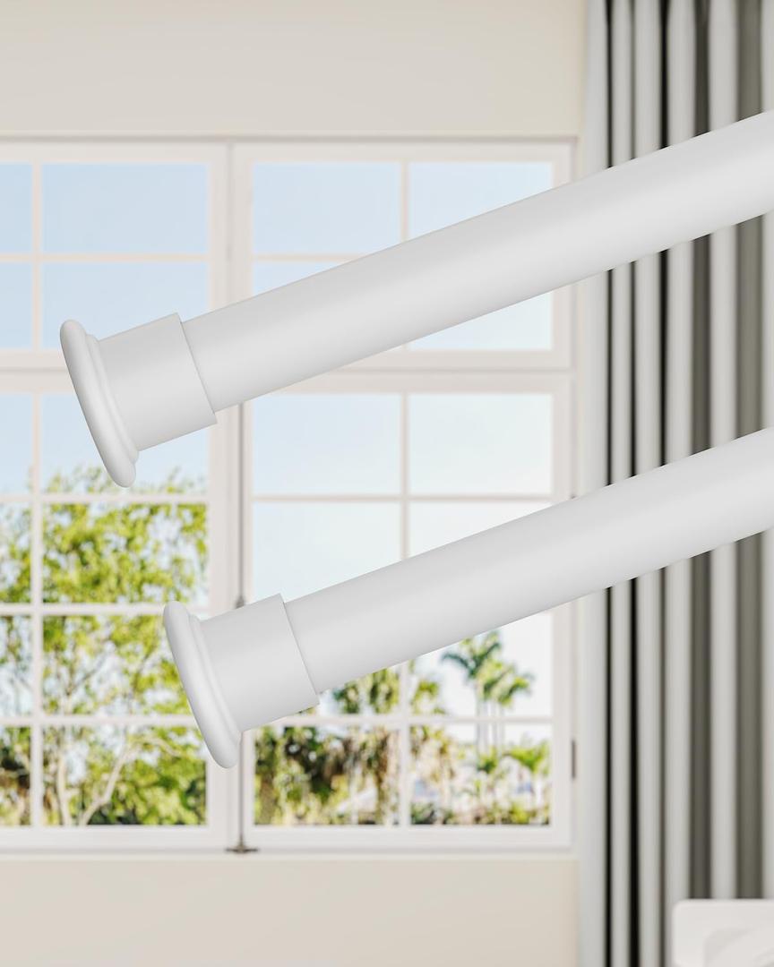 Tension Curtain Rod by EZFurni, 2 Sets 42-123 Inches, Heavy Duty Tension Rods for Windows, No Drilling Adjustable Curtain Rod for Patio, Hold Up Blackout Curtains and Non Slip, White
