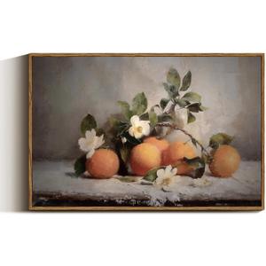 VIYYIEA Vintage Farmhouse Framed Wall Art, Oranges Still Life Paintings Kitchen Decor Aesthetic, Canvas Print Artwork, Rustic Home Wall Pictures for Living Room Bathroom Bedroom, 16x24 Inch