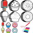Gemscream 30 Pcs Crafts Color Your Own Magnet for Kids Sweet Treat Kit DIY Coloring Dessert Crafts DIY Coloring Magnet Ornaments for Art Party Favors