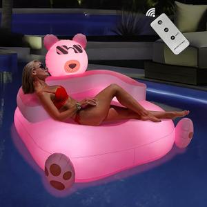 Inflatable Pink Pool Float For Adults With Lights, Floating Lounger With Cup Holder For Pool, Beach, Lake, Lounge Chair, Raft, Party Decorations For Adults