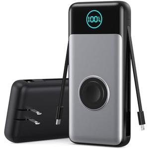 Portable Charger 26800mah for iPhone with Built-in Cables & AC Wall Plug,6-in-1 USB C Power Bank with iWatch Charger,25W PD Fast Charging Battery Pack for iPhone16/15/14/ 13/12,Android,Apple Watch etc