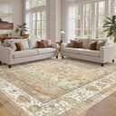 Befbee 9x12 Area Rug,Ultra-Thin Washable Rugs for Living Room,Non-Slip Lightweight Foldable Area Rug,Stain Resistant Vintage Large Rugs (Apricot/Blue, 9'x12')