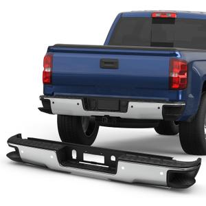 Rear Step Bumper Assembly Compatible for 2014-2018 Chevy Silverado/GMC Sierra 1500 Pickup W/Parking Sensor Holes Steel Complete Back Bumpers GM1103175 -Chrome