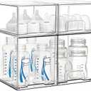 Baby Bottle Storage Organizer: Clear Stackable Storage Drawers, Acrylic Bottles Station Organizer Container for Countertop, Vanity, Bathroom, Cabinet Organization - 4 Pack (2 Small+2 High)
