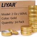 2oz 60ml Metal Storage Tins, Aluminum 2 oz Tins Jars Round Tin Containers, Empty Salve Jars Screw Top Tin Cans for Store Spices,Candies,Tea or Gift Giving,Gold(Pack of 14)