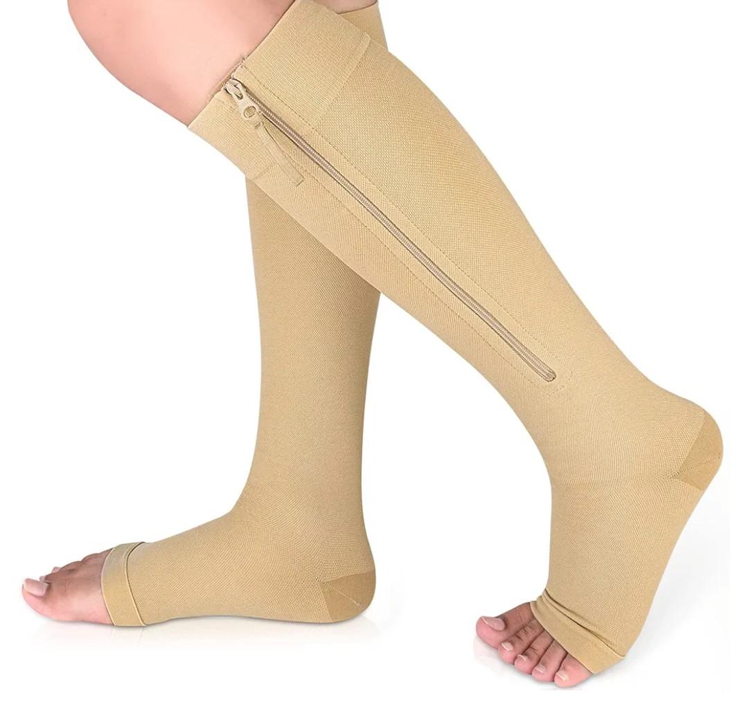 Ailaka Medical Compression Socks with Zipper, Knee High 15-20 mmHg Compression Socks for Women Men, Open Toe Support Socks for Varicose Veins, Edema, Recovery, Pregnant, Nurse, L