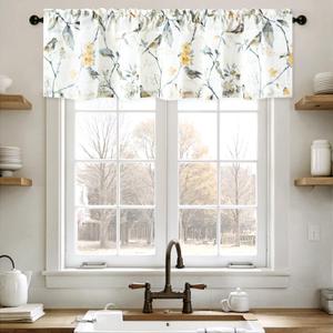 Leeva Farmhouse Curtain Valances for Living Room, Grey Bird Curtains for Kitchen, Rod Pocket Window Valances for Bedroom, 60 x 14 Inch