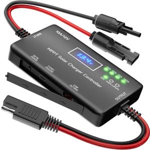 MPPT Solar Charge Controller 12V 10A, Solar Panel Charge Controller with Type-C and USB Output for Solar Panel and Gel, AGM, LiFePO Battery