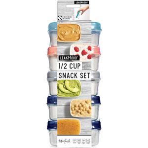 Fit & Fresh Small Plastic Containers With Lids 4 oz, Snack Containers for Adults and Kids, Reusable Leakproof Dressing and Condiment Containers, Multicolor, 5PK, Light (1/2 Cup)