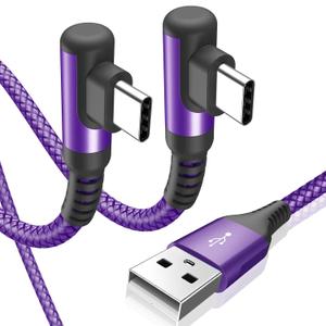 sweguard USB Type C Charger Cable Right Angle [2-Pack,3.3FT] 3.1A Nylon Braided Cord for iPhone 17 16 15 Pro Max Plus iPhone Air Samsung Galaxy S26 S25 S24 S23 S22 S21 Note 20 A15 Flip Pixel LG Moto (purple)