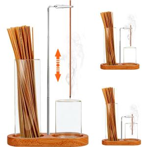 2 in 1 Incense Holder for Sticks(HeightAdjustable), Anti-Ash Flying Insence-Sticks Burner withGlass Incense Holder Organizer for Meditation Yoga SpaHome Decor Sage