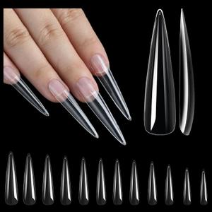 2 x 504Pcs Extra Long Stiletto Nail Tips, 12 Sizes Pre Shaped Stiletto Press On Nails Full Cover Soft Gel Nails Clear Fake Nails Tips for Nail Extension Home DIY Nail Salon with Box