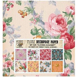 Decoupage Paper Pack (24 Sheets 6"x6") Flower Bouquet FLONZ Vintage Styled Paper for Decoupage and Craft