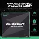 Newport 12V50Ah Deep Cycle Heavy-Duty Marine Battery, Lightweight & Sealed AGM, Trolling Motor Compatible
