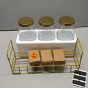 3 Pack 80 oz Glass Beverage Dispenser with Stand Clear Mason Jar Water Dispenser for Party, Fridge Includes Leakproof Stainless Steel Spigot, Black Lid and Label (Gold)