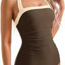 SUUKSESS Women Sexy Tummy Control One Piece Swimsuit Halter Retro Bathing Suit, Medium