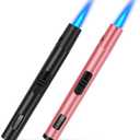 LcFun 2 Pack Torch Lighters Refillable Butane Lighter with Visible Fuel Window, Windproof Adjustable Jet Flame Long Matches Lighters for Candle, Grill, BBQ, Camping, Fireworks (Butane NOT Included) (Rose Gold & Black)