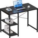 Pamray 32 Inch Small Computer Desk with Shelves, Home Office Desk with Headphone Hook for Bedroom, Study Writing PC Table for Small Spaces, Black