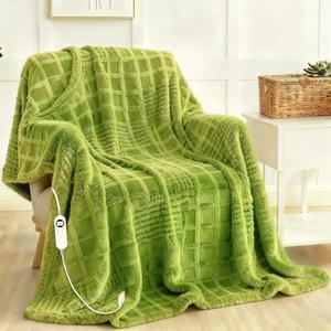 Eastsora Heated Blanket Electric Throw, Waffle Heating Blanket with 12 Heat Levels, Fast Heating Blanket with 1-12 Timer Settings, Overheat Protection with ETL & FCC for Home Office -Tender Green