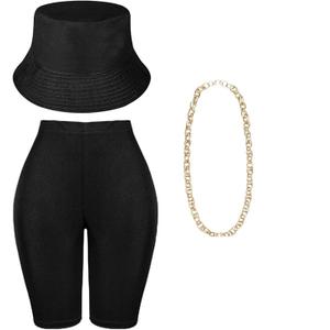 Hip Hop Costume Kit 80s 90s Yoga Pants Jewelry Outfit Christmas Rapper Accessories for Women, L
