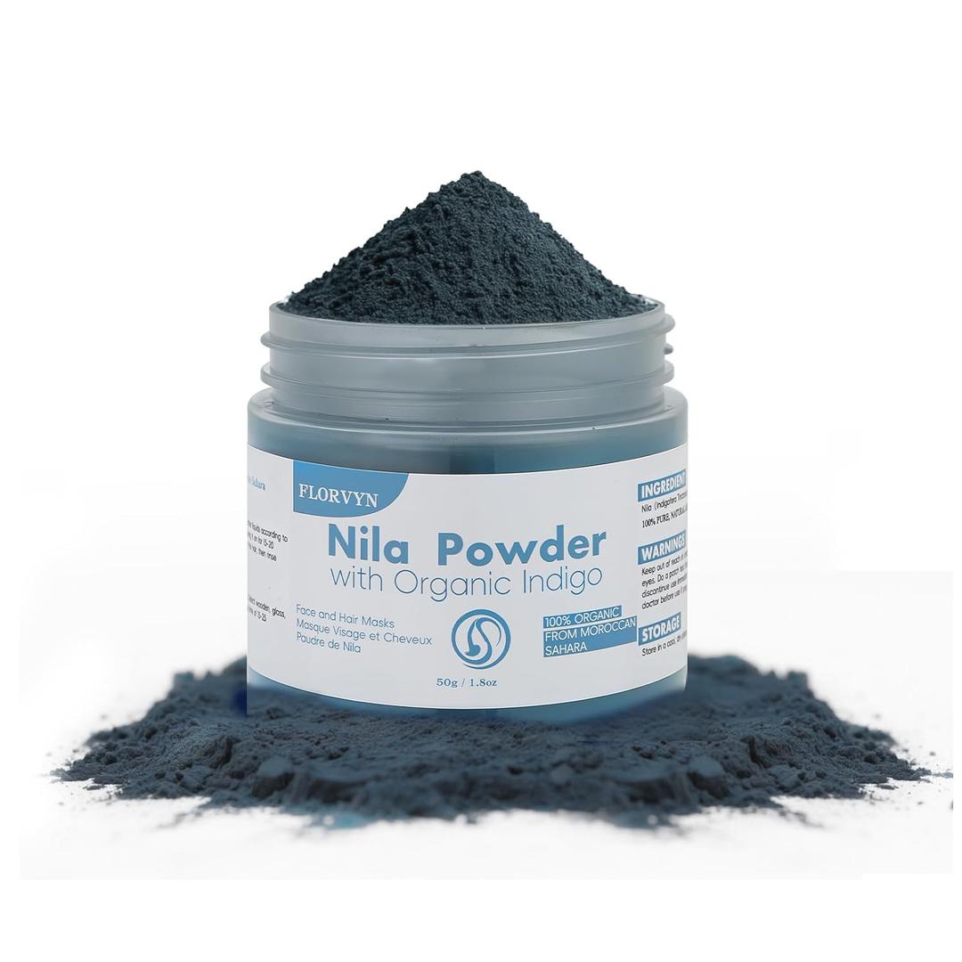 Pure Nila Indigo Powder, Nila Powder Moroccan for Face Mask, Hair Care, Moroccan Nilas Powders for Brightening Skin Improve Radiance, Exfoliating, Moisturizing, 1.8 oz, 50g