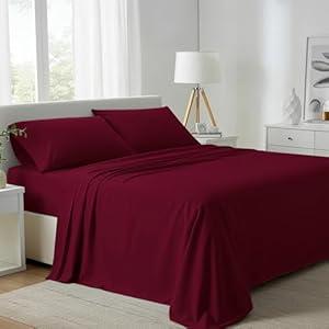 Carressa Linen 100% Egyptian Cotton Queen Sheet Set - 800 High Thread Count Egyptian Cotton Sheets Queen Size (4 PC, Classic Burgundy), Soft, Cooling, 16" Deep Pocket Sateen Weave Luxury Bed Sheet